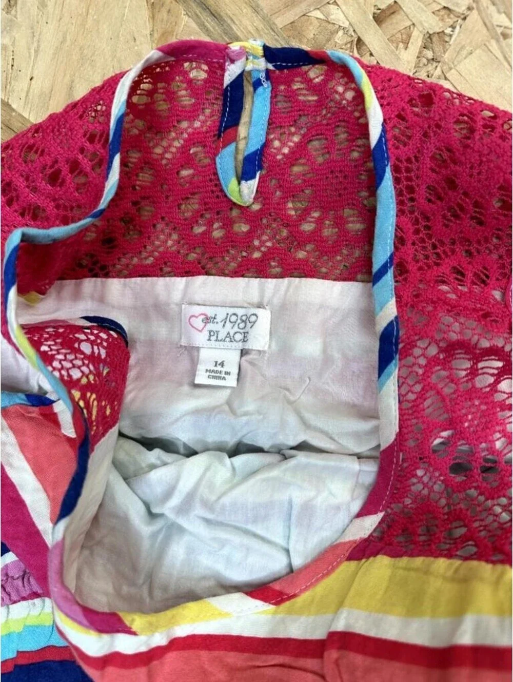 The Childrens Place Girls Dress Size 14 Multicolor Striped High Low Lace Accent